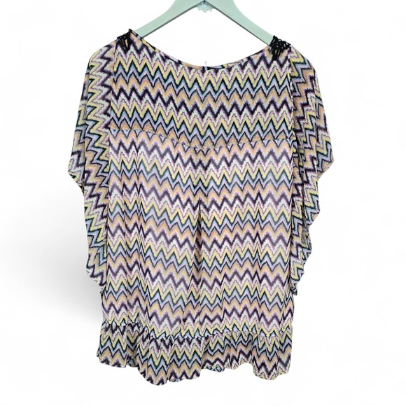 Dressbarn Chevron Print Flutter Sleeve Top W/Cochet Neckline Women's Size 18/20 - Picture 2 of 7